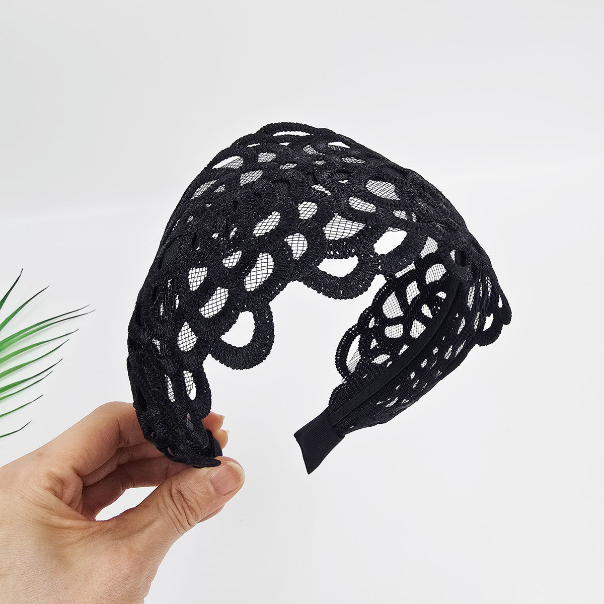 Shine Lace Wide Headband 3.3 in wide – Embroidered Scallop, French-style