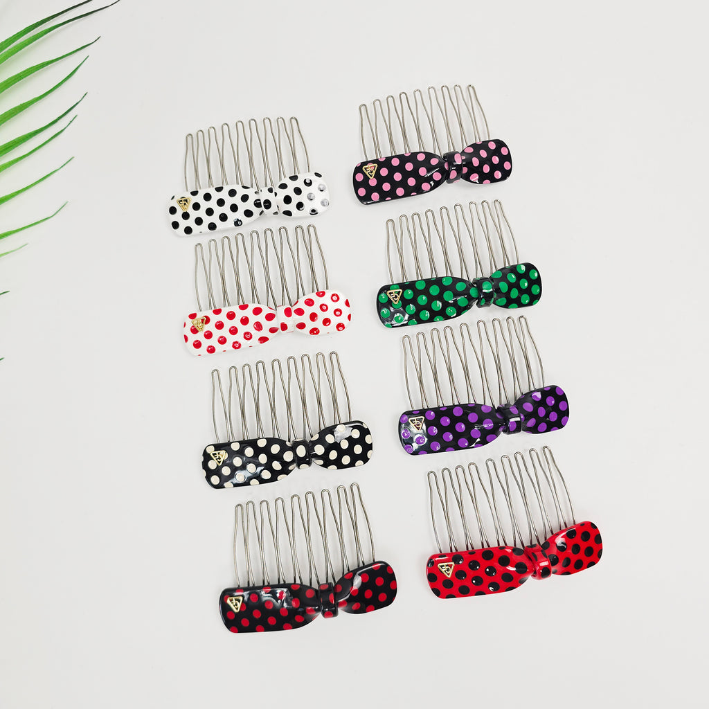 Retro Dot Bow Mini Hair Comb Pin 2.8 in – Polka Dot, French Pin