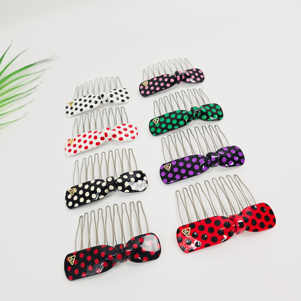 Retro Dot Bow Mini Hair Comb Pin 2.8 in – Polka Dot, French Pin