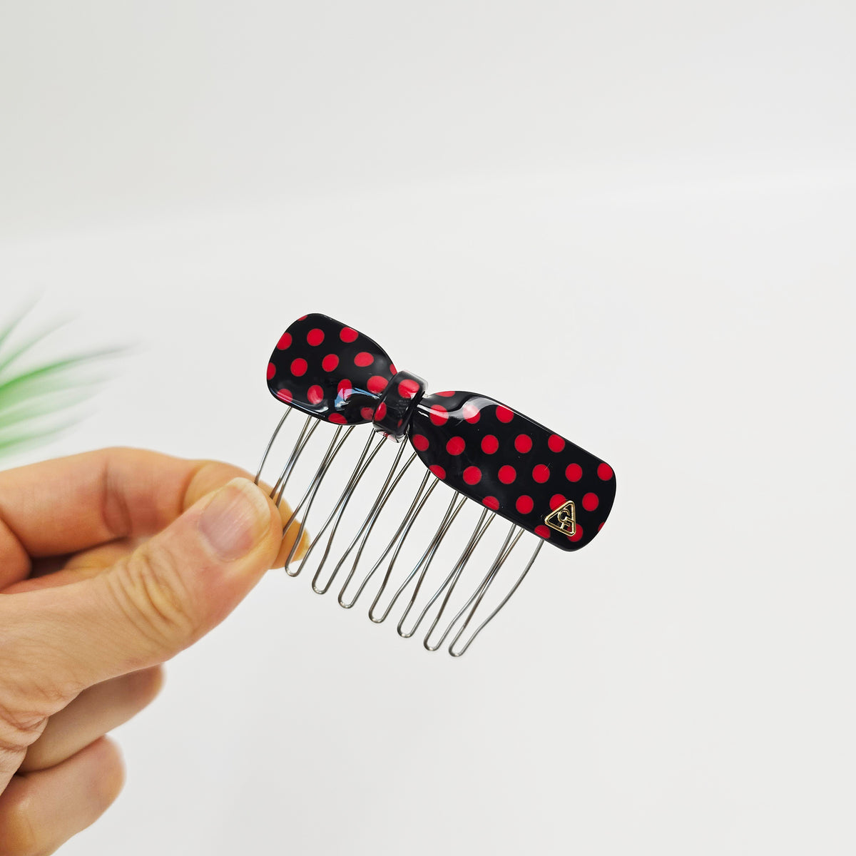 Retro Dot Bow Mini Hair Comb Pin 2.8 in – Polka Dot, French Pin