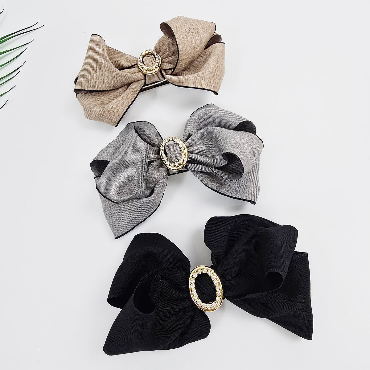 Arte Jewel Big Bow Hair Barrette 5.1 in – Fabric, Gold Cubic, French Pin