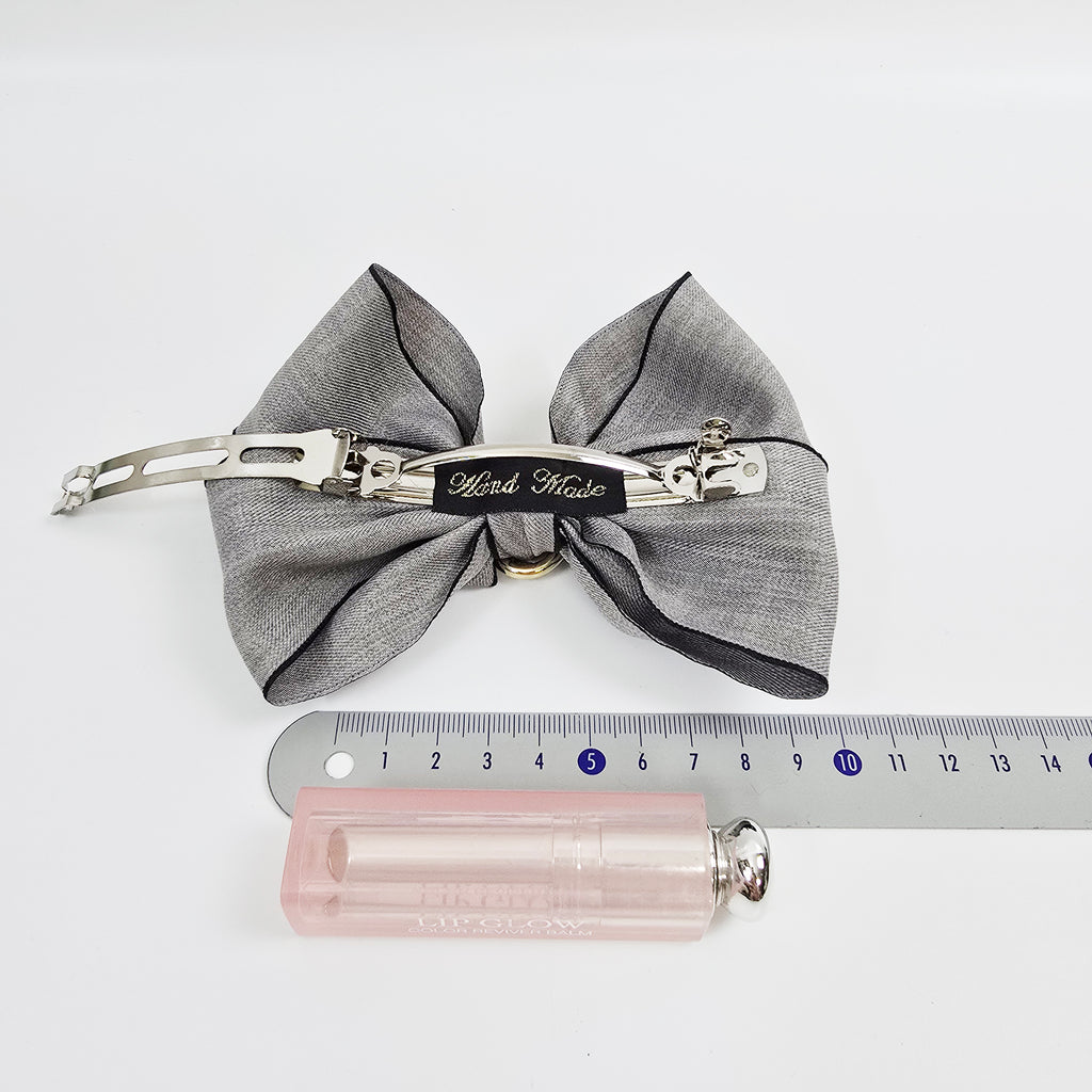 Arte Jewel Big Bow Hair Barrette 5.1 in – Fabric, Gold Cubic, French Pin