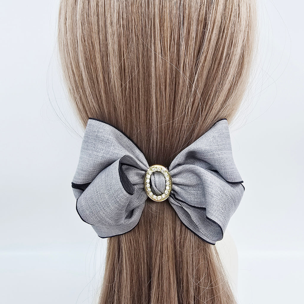 Arte Jewel Big Bow Hair Barrette 5.1 in – Fabric, Gold Cubic, French Pin