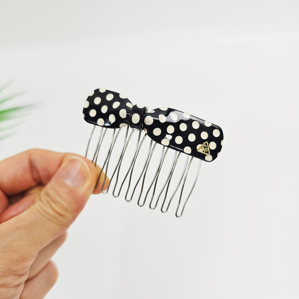 Retro Dot Bow Mini Hair Comb Pin 2.8 in – Polka Dot, French Pin