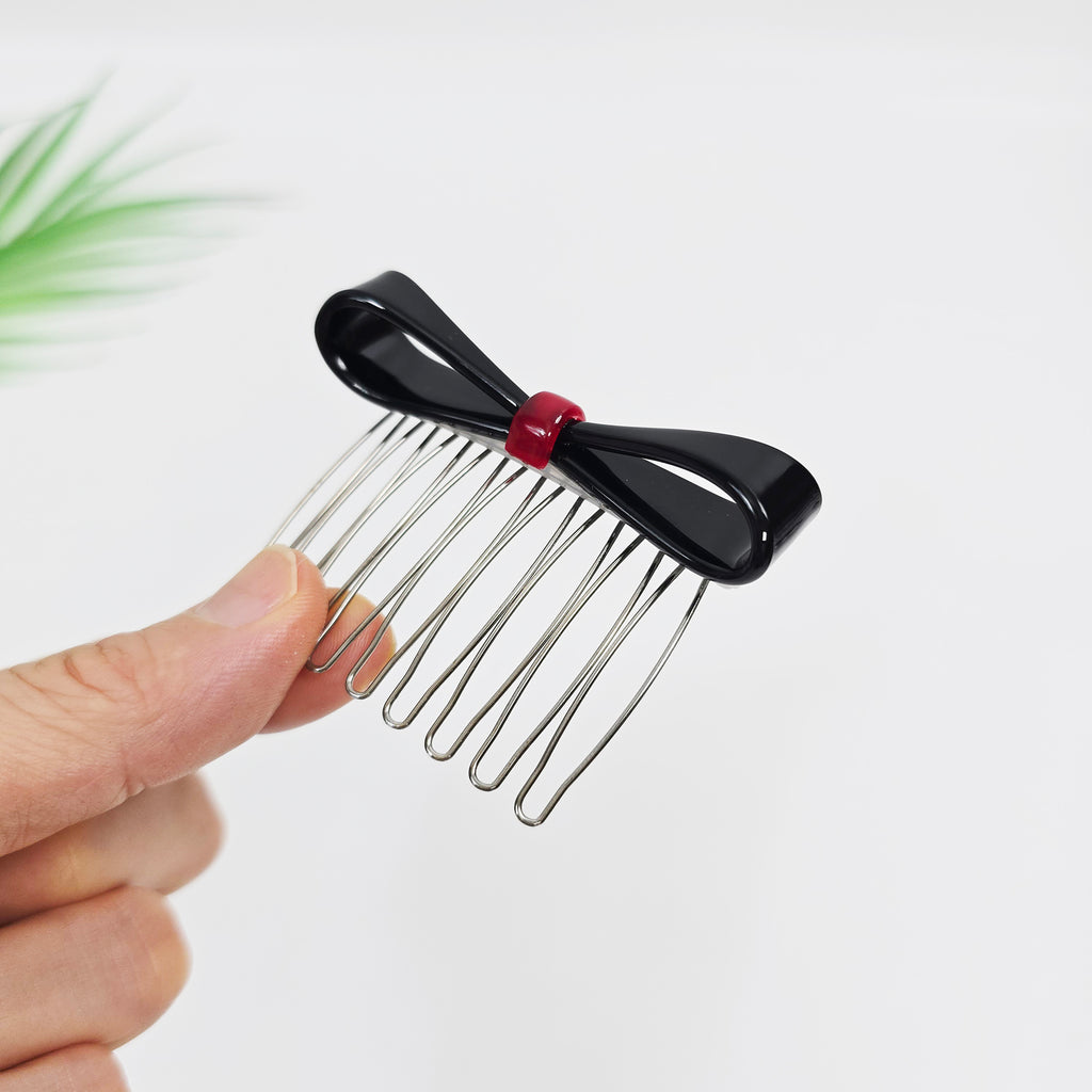 Slim Long Bow Mini Hair Comb Pin 2.8 in – Solid Colors, French Pin
