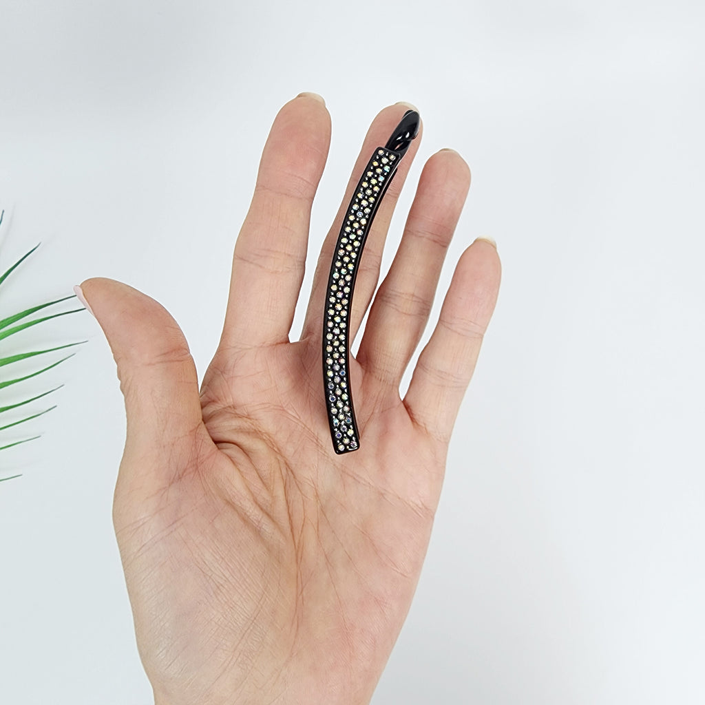 Slim Small Banana Clip 3.9 in – Black Cubic, for Fine Hair, French-style