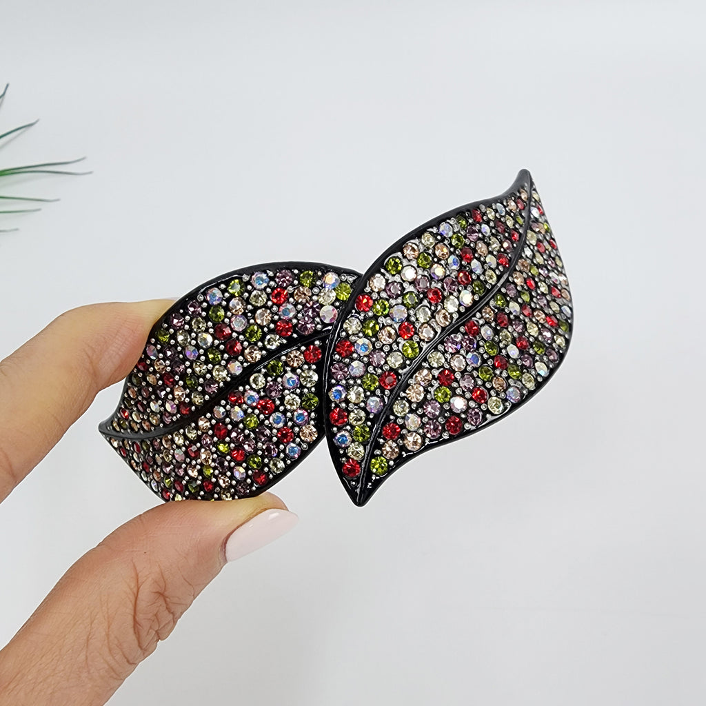Flora Leaf Hair Barrette 4.2 in – Cubic, Curved Pin Bar, French Pin