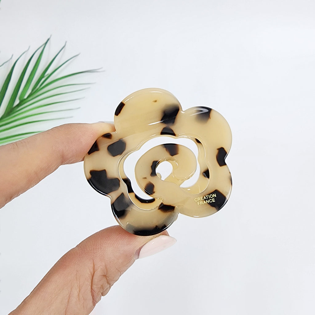 Rose Flower Mini Hair Claw Clip 2.2 in – 1 Leopard Beige