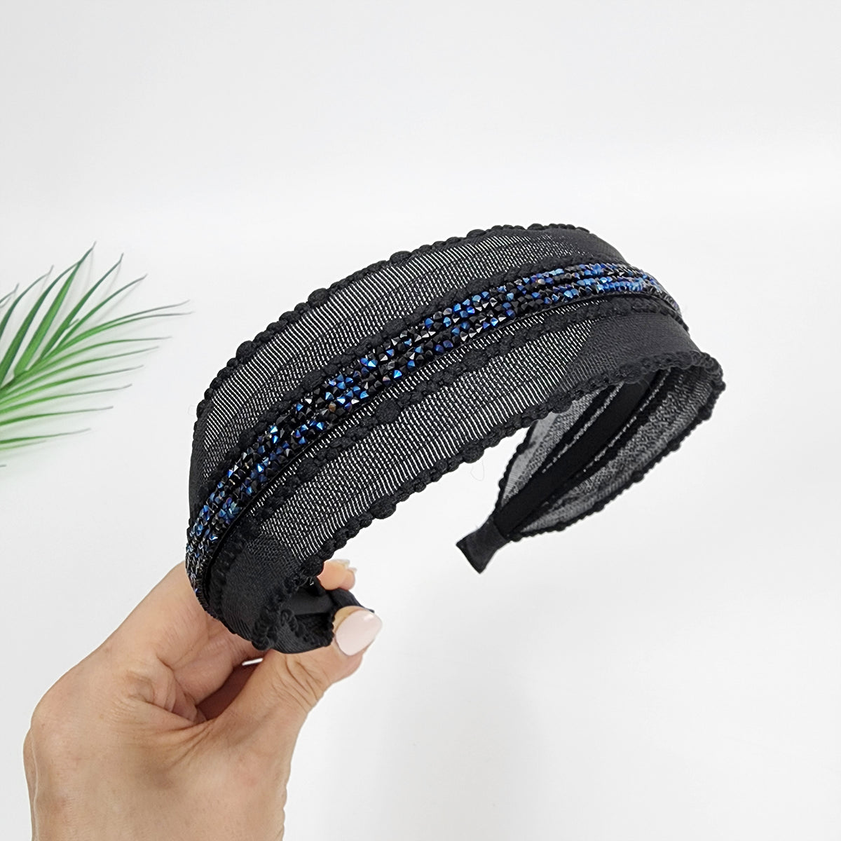 Crystal Line Mesh Wide Headband 1.8 in wide – 3 Deep Navy