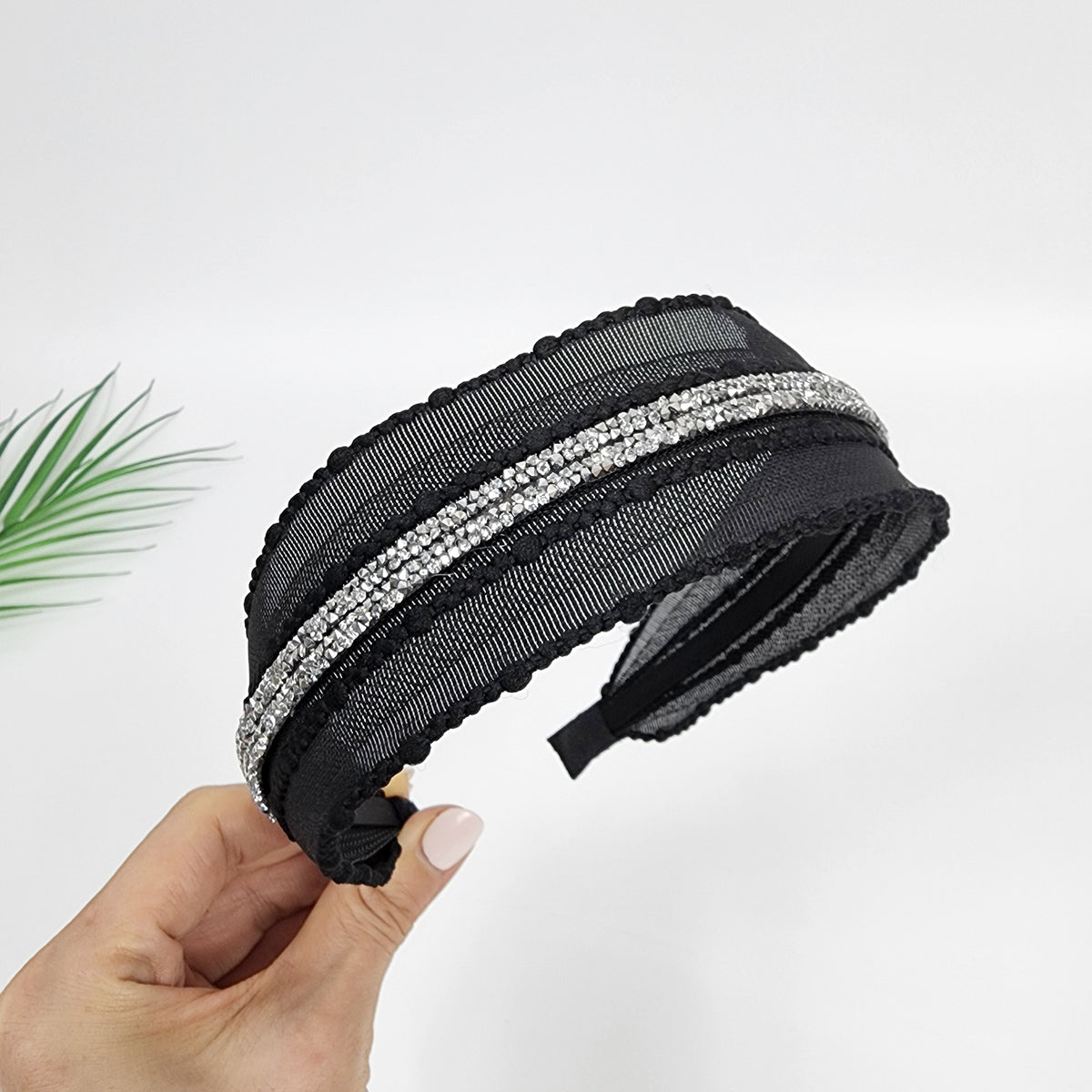 Crystal Line Mesh Wide Headband 1.8 in wide – 1 White