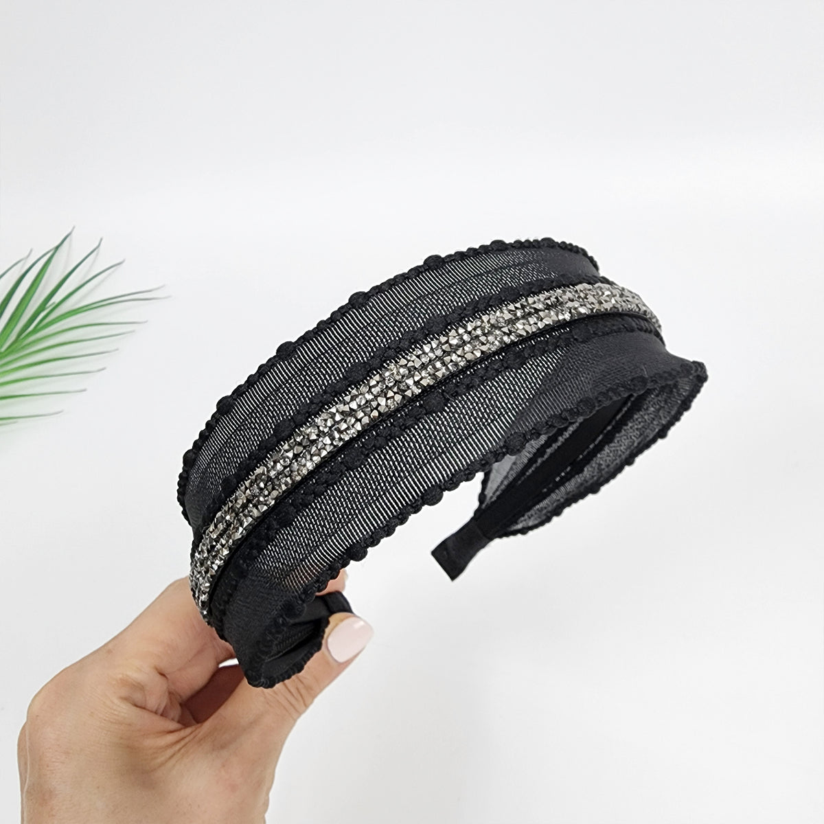 Crystal Line Mesh Wide Headband 1.8 in wide – 2 Grey