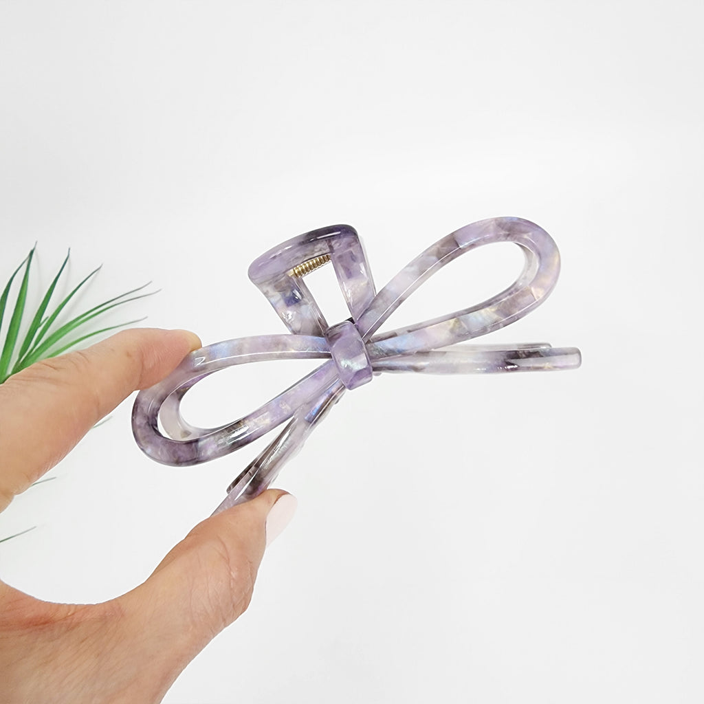 Butterfly & Bow Large Hair Claw Clip 4.6 in – Aurora Violet, French-style