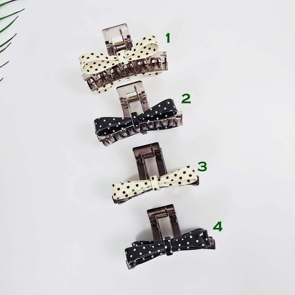 Dot Bow Square Small Hair Claw Clip 3.1 in – Polka Dot, Clear, French-style