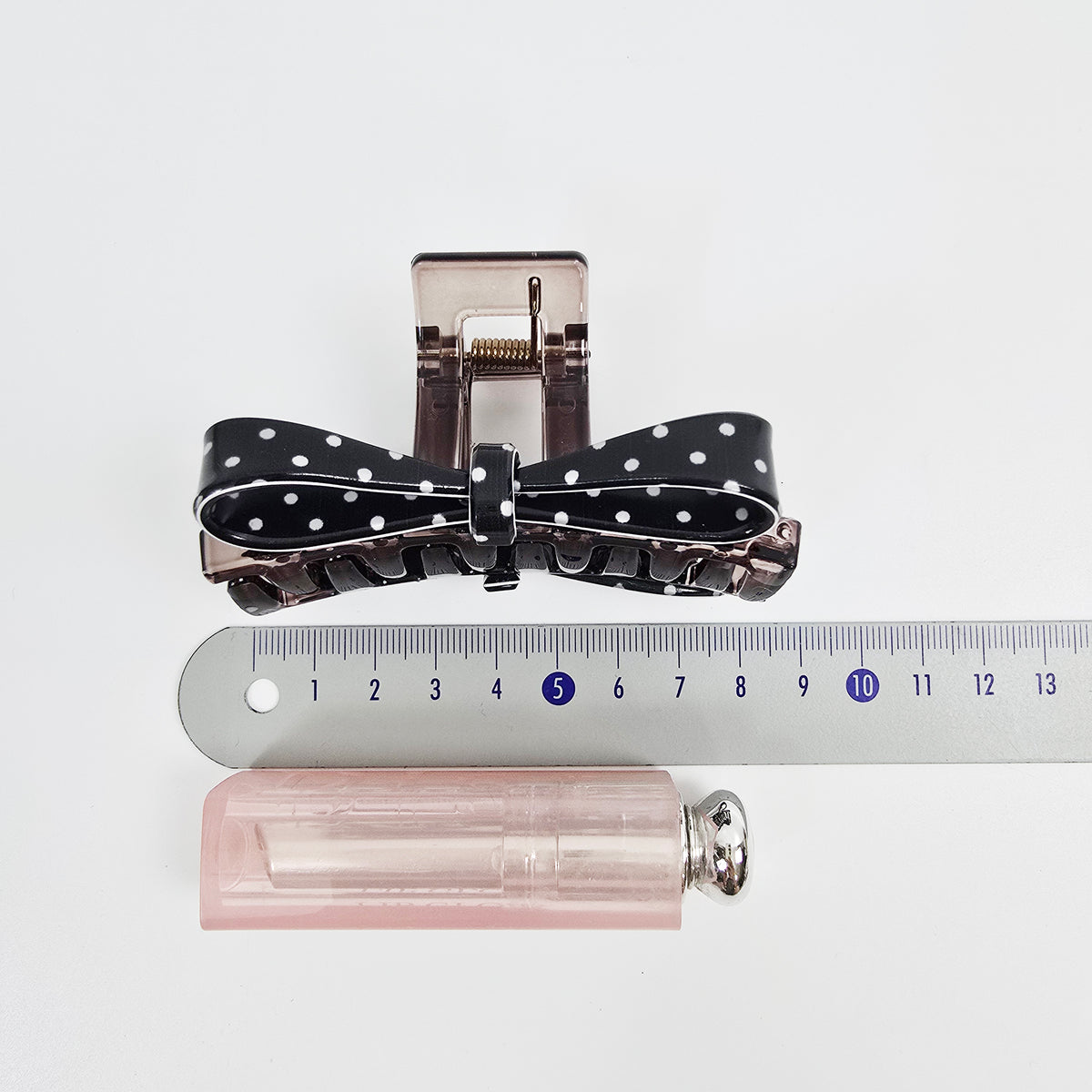 Dot Bow Square Small Hair Claw Clip 3.1 in – Polka Dot, Clear, French-style