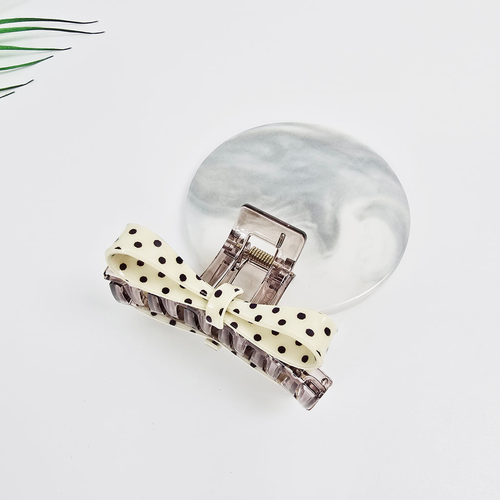 Dot Bow Square Small Hair Claw Clip 3.1 in – Polka Dot, Clear, French-style