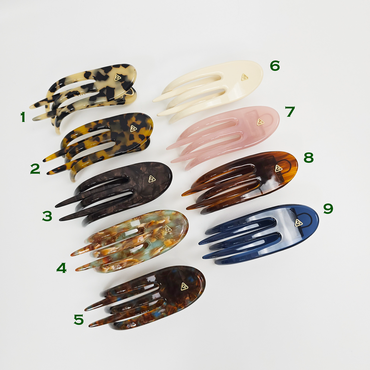 Midi Curved Alligator Hair Clip – colors 1 to 9, numbered