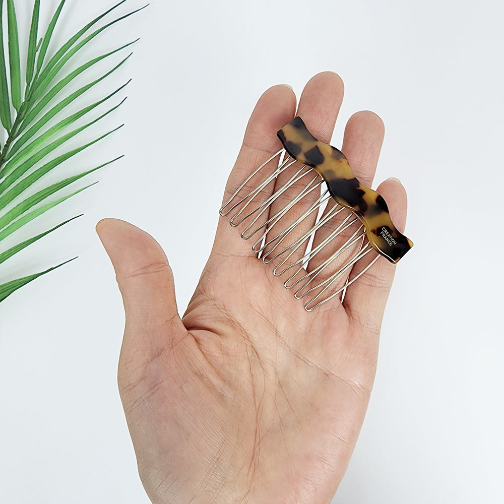 Wave Hair Comb Pin 2.6 in – Tortoise Shell Marble, Non-Slip, French Pin