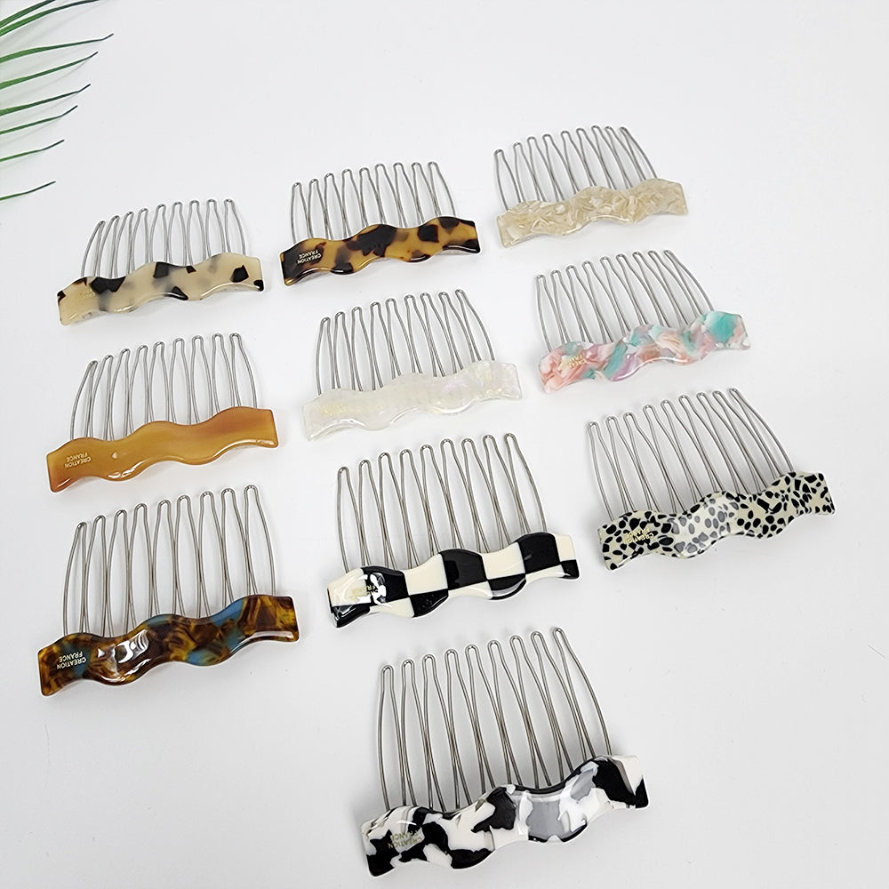 Wave Hair Comb Pin 2.6 in – Tortoise Shell Marble, Non-Slip, French Pin