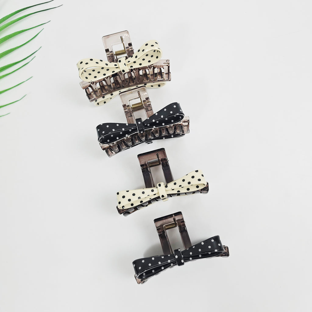 Dot Bow Square Small Hair Claw Clip 3.1 in – Polka Dot, Clear, French-style