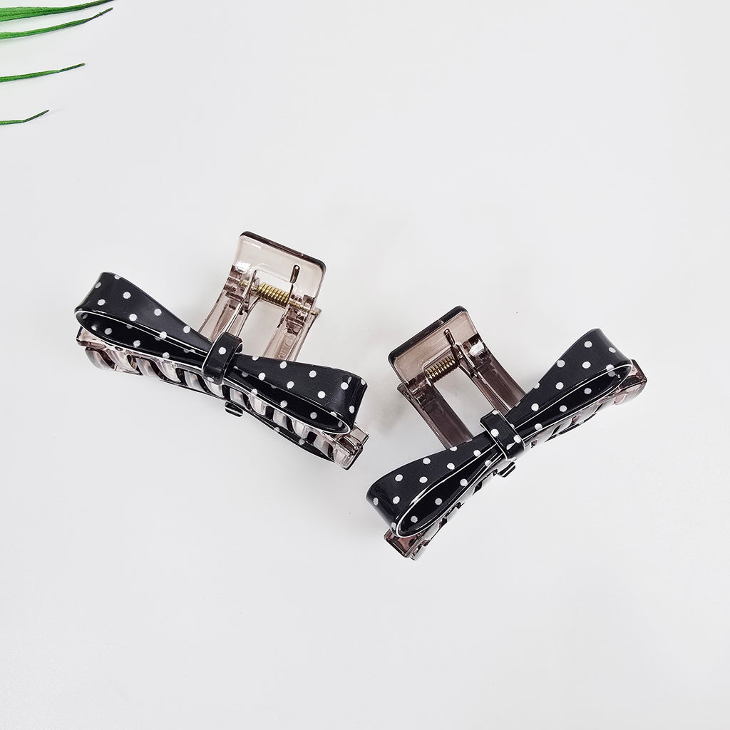 Dot Bow Square Small Hair Claw Clip 3.1 in – Polka Dot, Clear, French-style