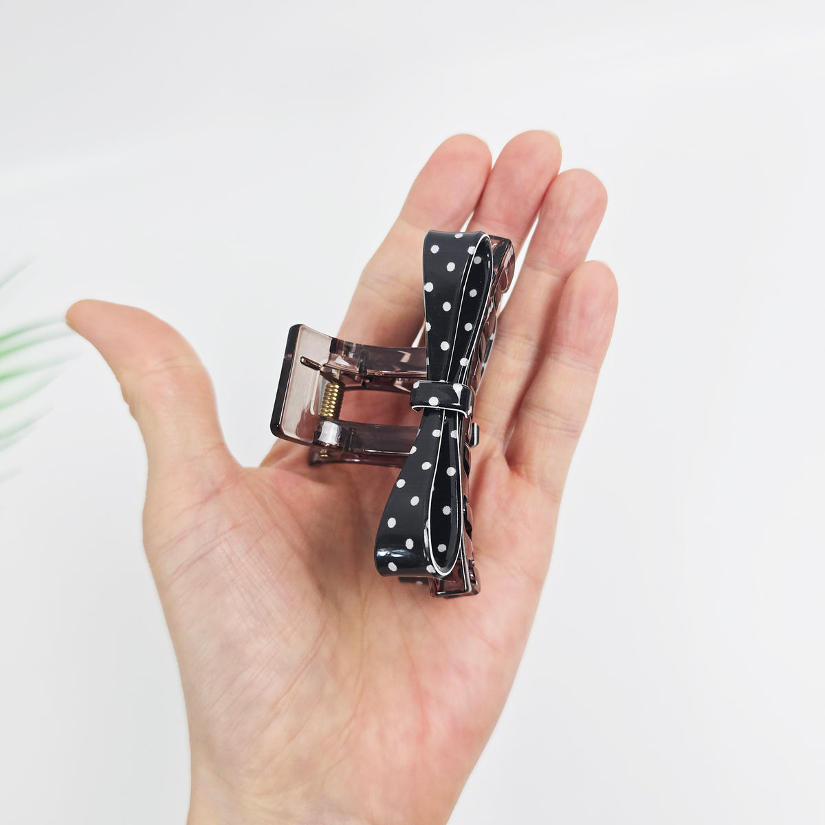Dot Bow Square Small Hair Claw Clip 3.1 in – Polka Dot, Clear, French-style
