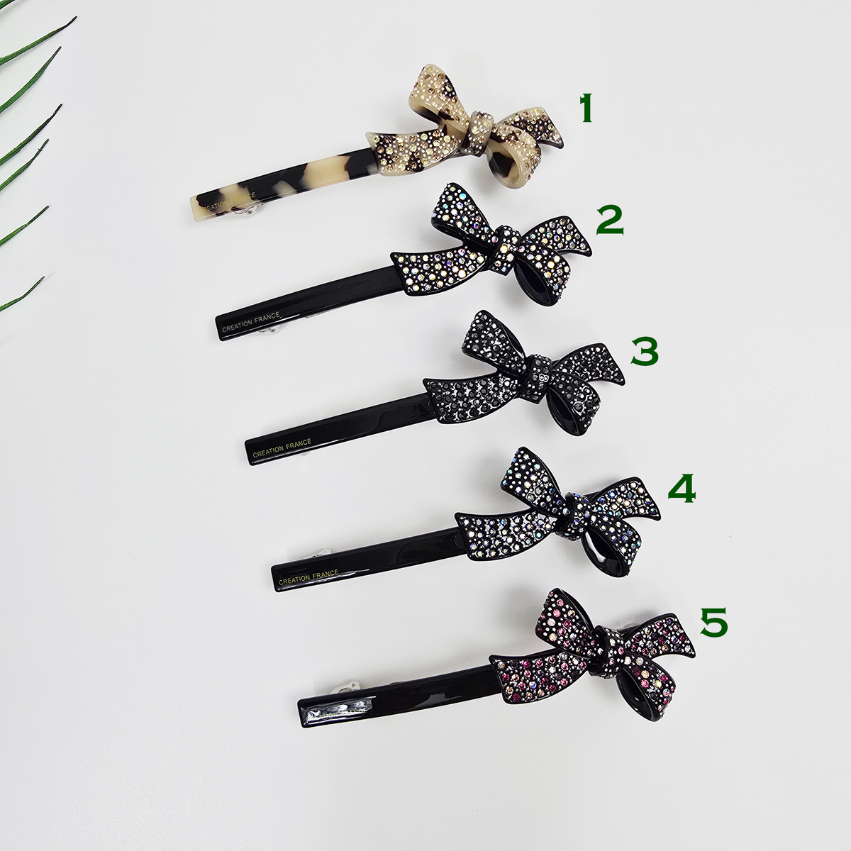 Double Bow Cubic Hair Barrette 4.3 in – Tortoise Shell & Aurora, French Pin