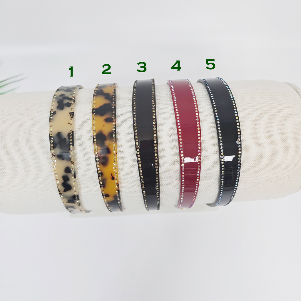 Rhinestone Line Thin Headband 0.8 in wide – Tortoise Shell & Solid, Cubic