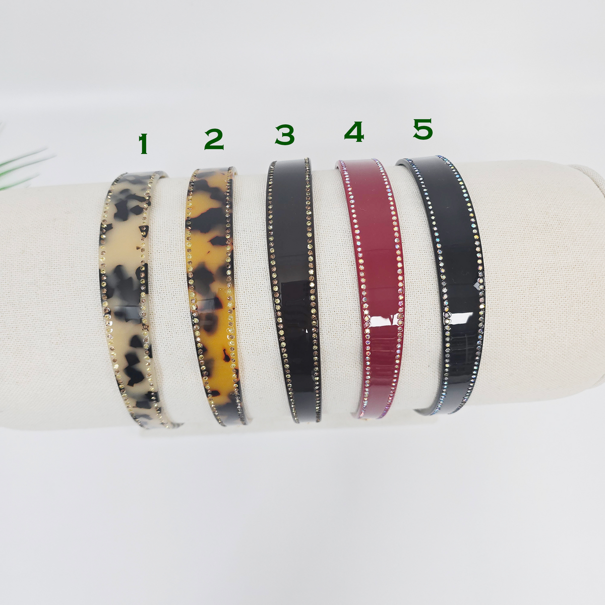Rhinestone Line Thin Headband 0.8 in wide – Tortoise Shell & Solid, Cubic