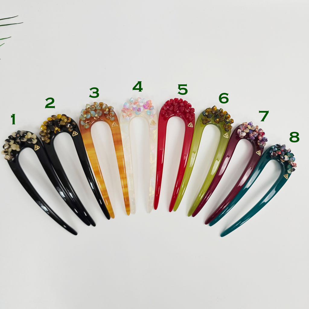 Flower Garden Long U-Shape Hair Stick 5.3 in – Cubic Stone, French Pin