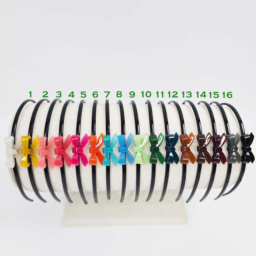 Petite Bow Thin Headband 0.2 in wide – 3D Mini Bow, 16 Colors, French-style