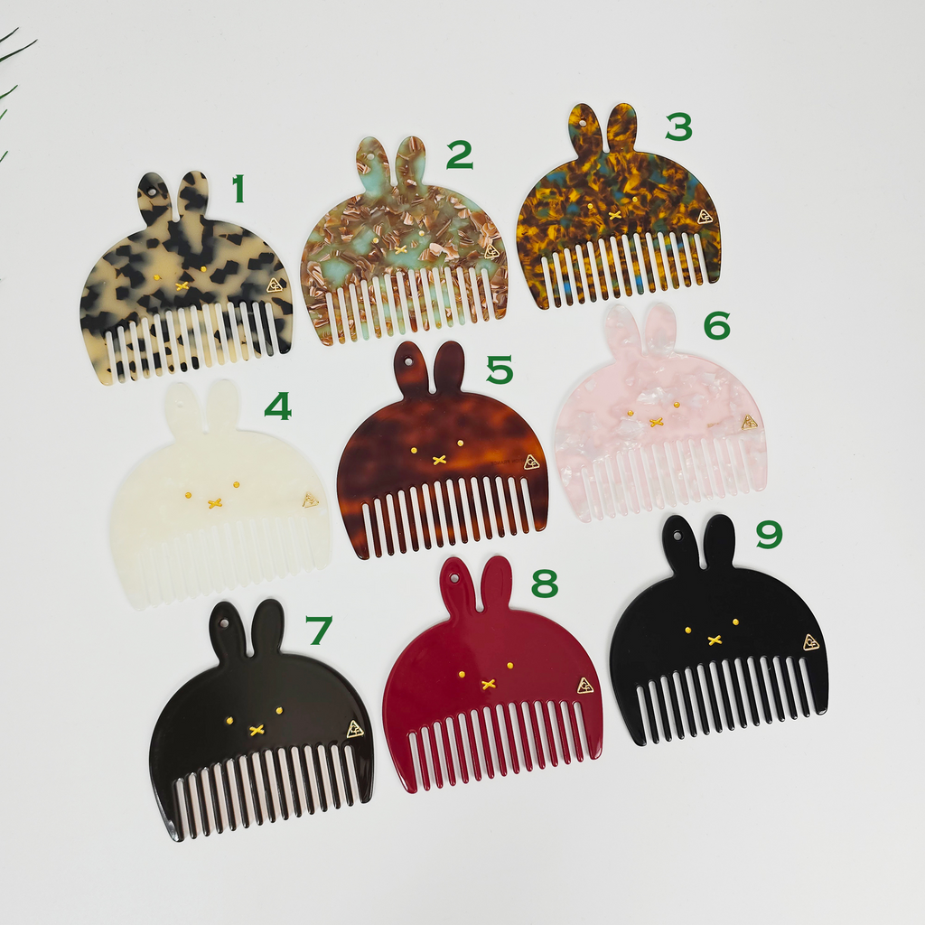 Bunny Pocket Hair Comb 3.3 in – Tortoise Shell, Marble, Solid, French-style