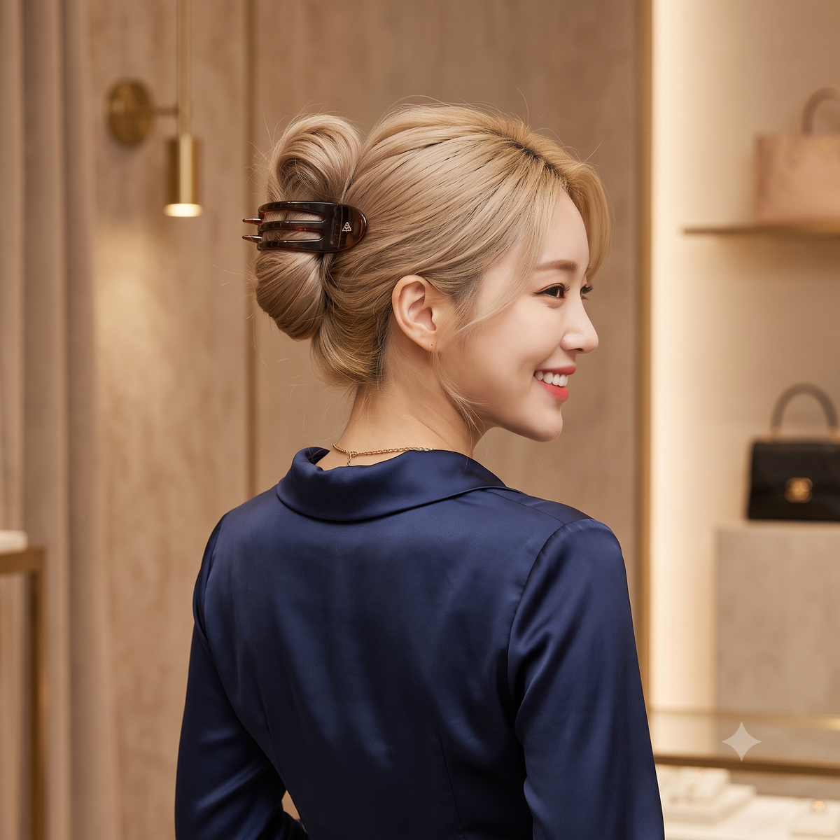 Midi Curved Alligator Hair Clip – worn, back view