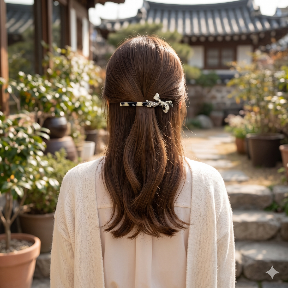 Double Bow Cubic Hair Barrette 4.3 in – Tortoise Shell & Aurora, French Pin