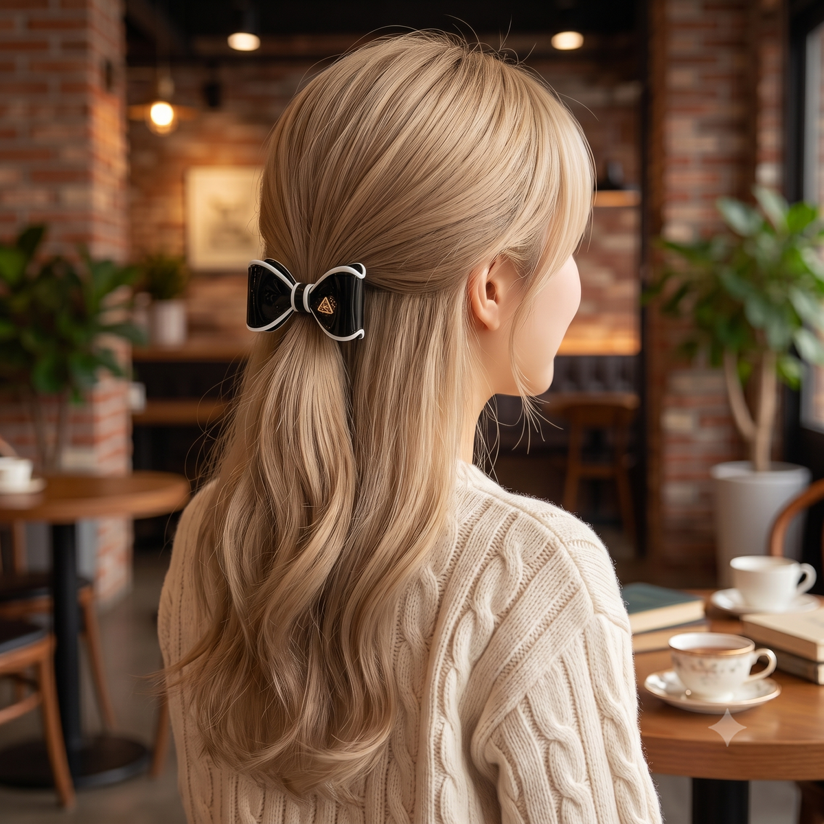 Line Bow Scrunchie Hair Tie 1.8 in – Tortoise Shell & Pastel, French-style