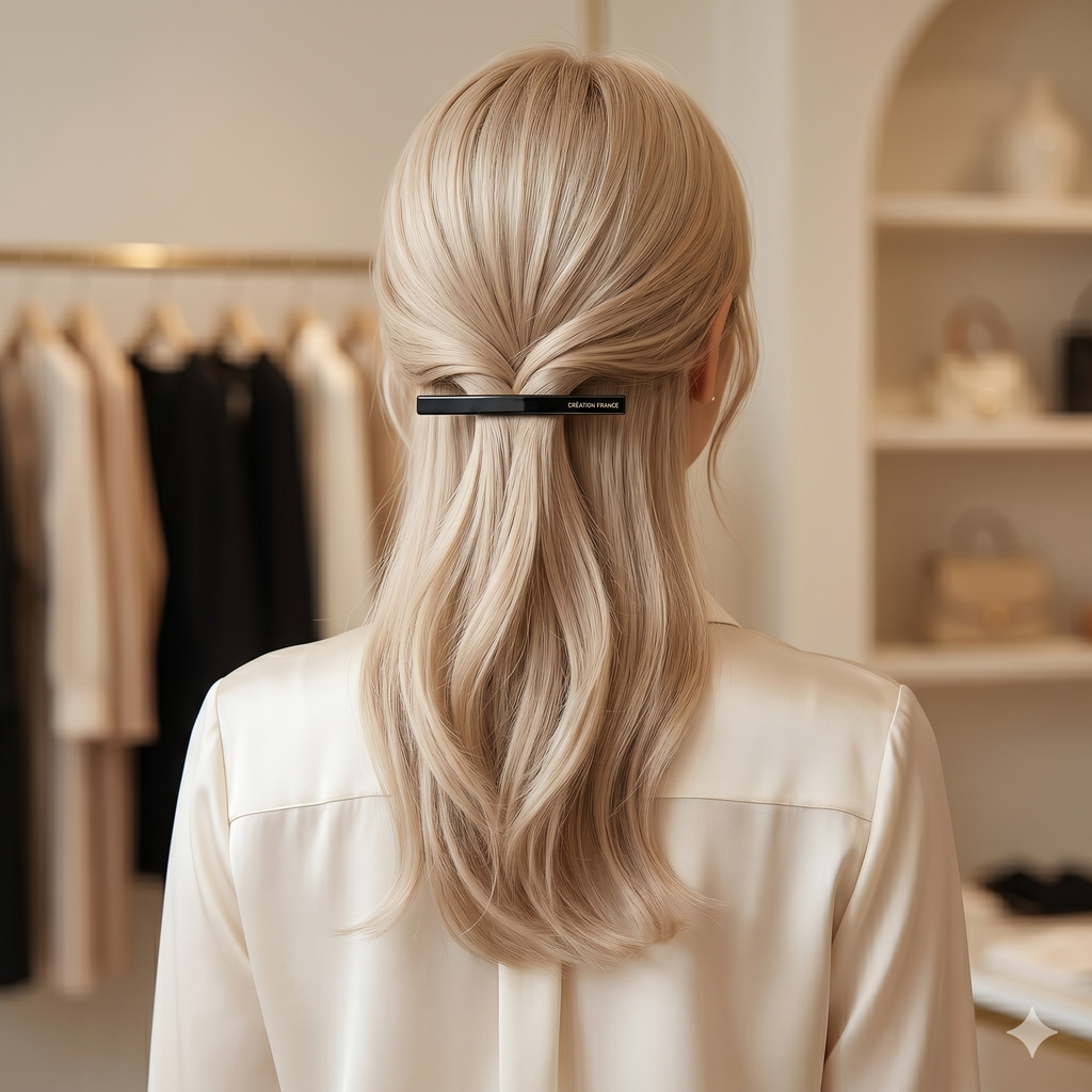 Straight Slim Hair Barrette 3.3 in – Solid Glossy, for Half-Up, French Pin