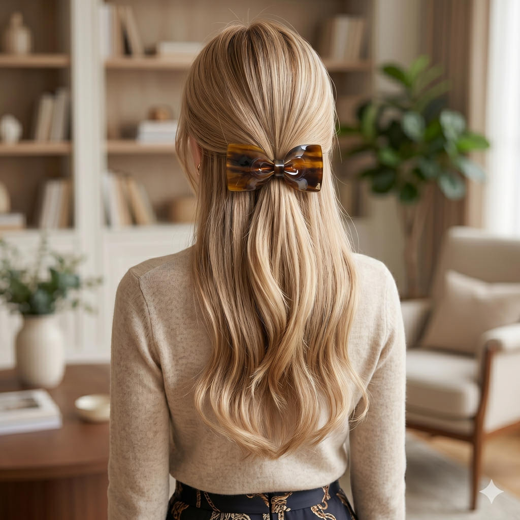 Glassy Big Bow Hair Barrette 3.9 in – Tortoise Shell, Aurora, French Pin