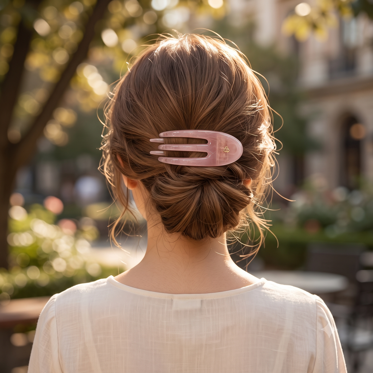 Midi Curved Alligator Hair Clip – worn, side view
