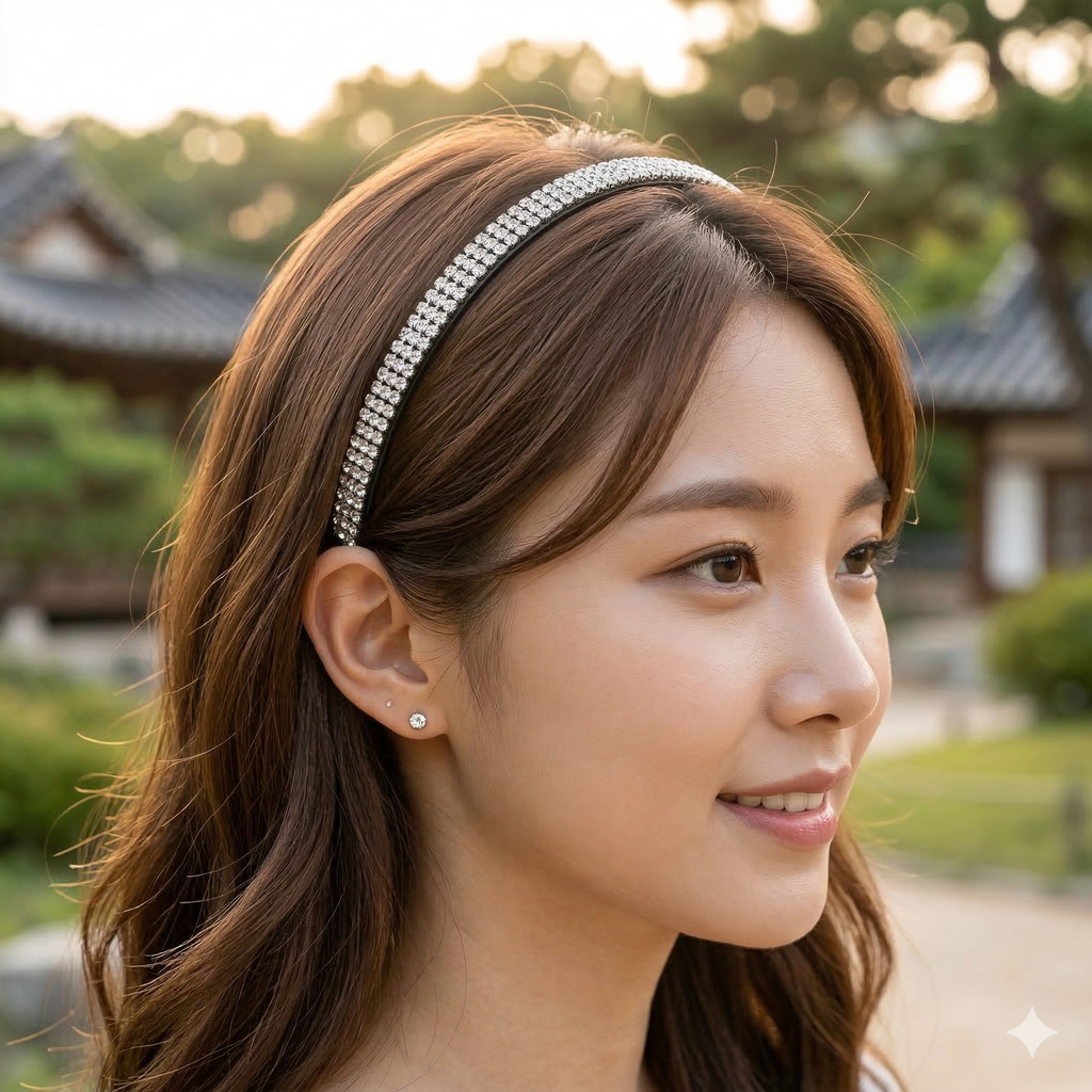 Triple Line Crystal Thin Headband 0.4 in wide – Silver, Gold, French-style