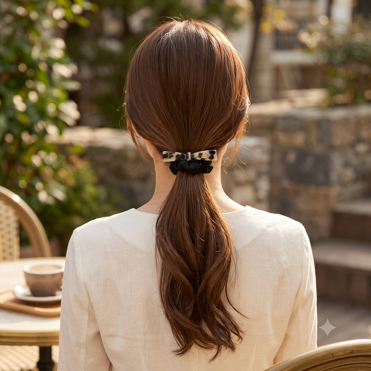 Luce Bow Scrunchie Hair Tie 2.6 in – Tortoise Shell, Clear, French-style