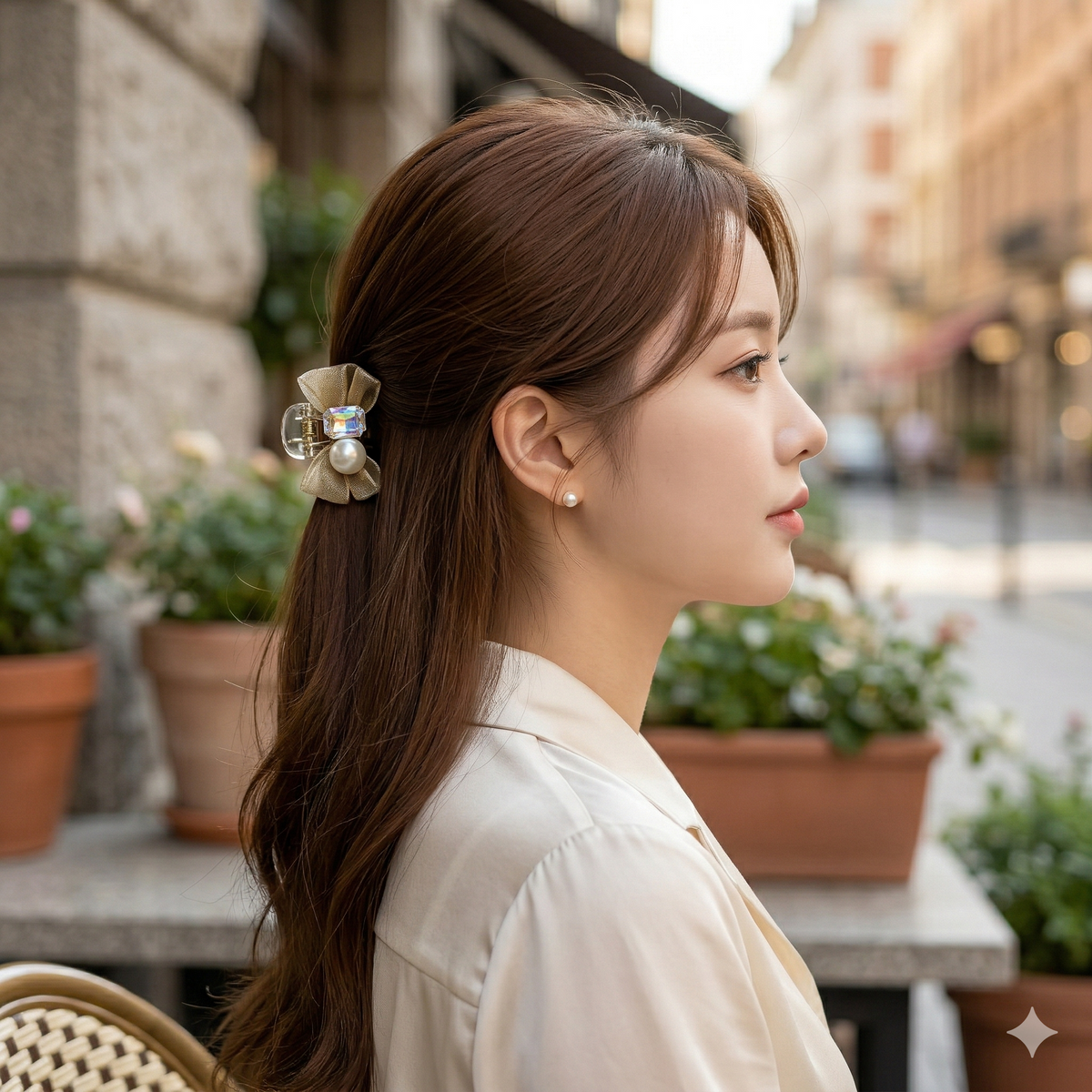 Organza Bow Mini Hair Claw Clip 1.8 in – Pearl, Cubic, Sheer, French-style