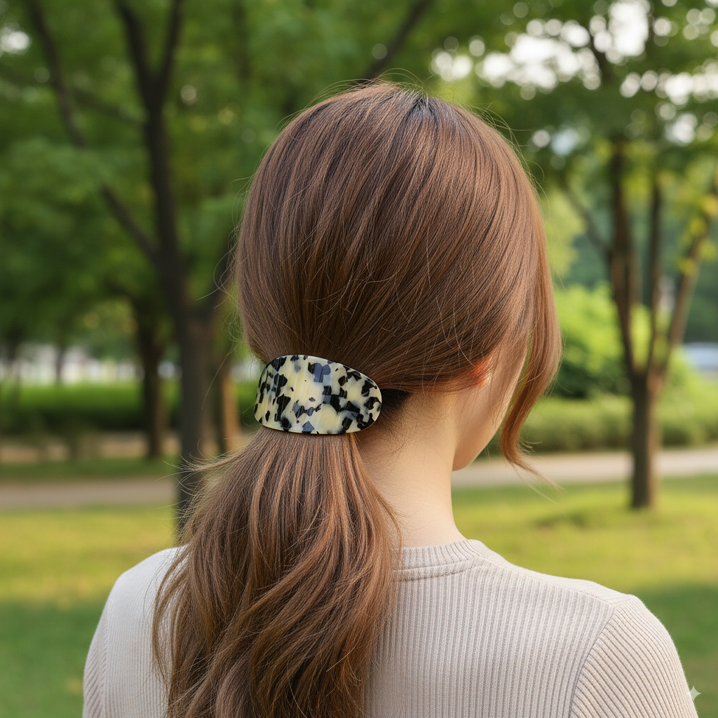 Raurence Curved Oval Long Hair Barrette 3.9 in – Tortoise Shell, French Pin