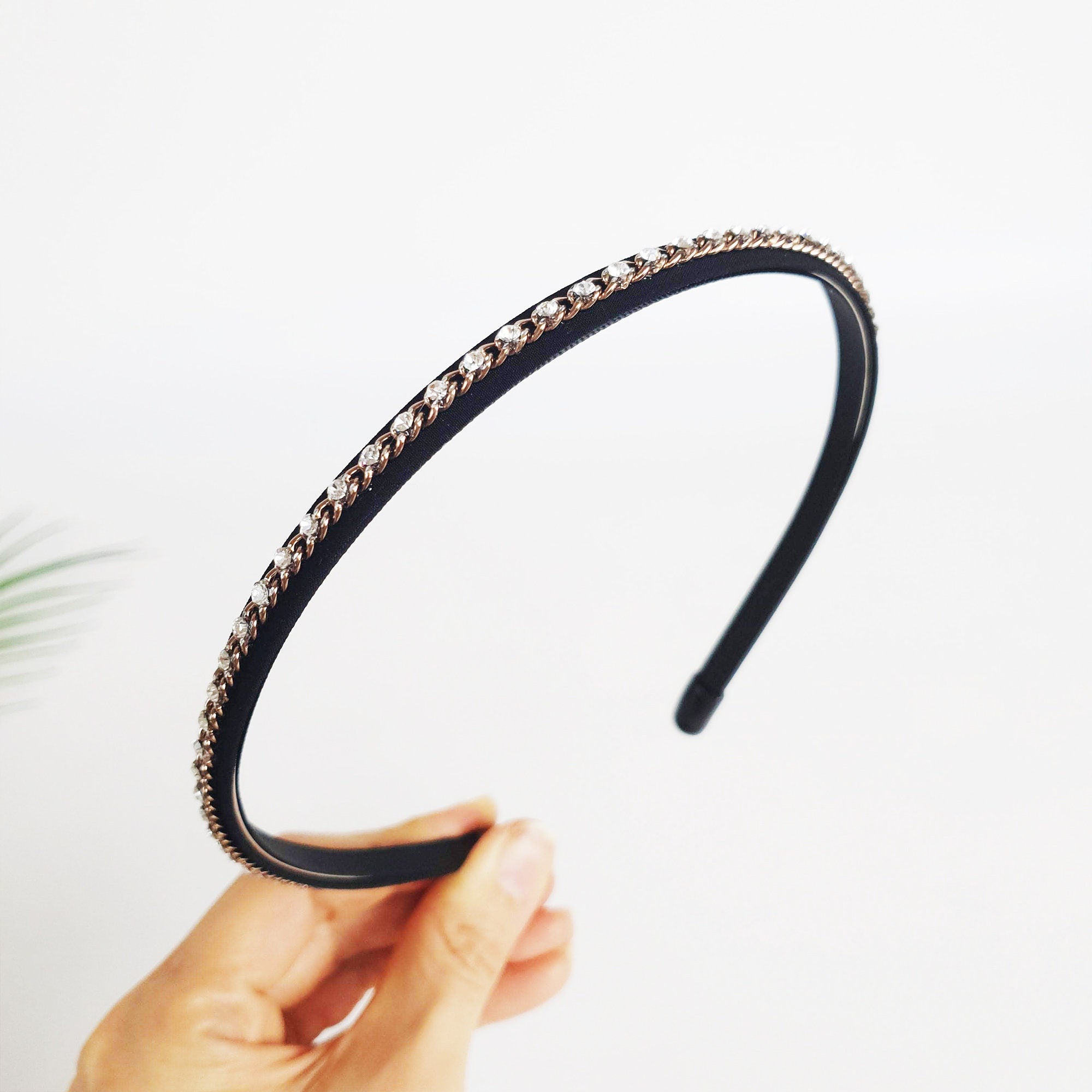 Black Metal Chain Headband / Thin Cubic Crystal Headband / Hair Accessories for Woman