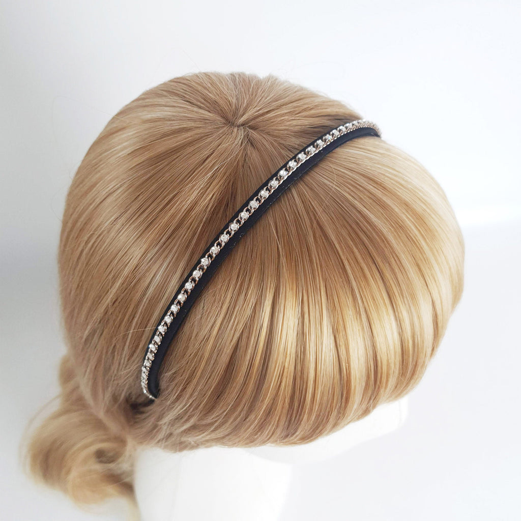Black Metal Chain Headband / Thin Cubic Crystal Headband / Hair Accessories for Woman