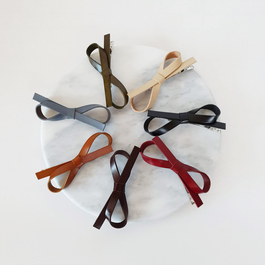 Simple Ribbon Real Leather Hair Clip / Cute Alligator Hair Clip / Hair Accessory for Woman