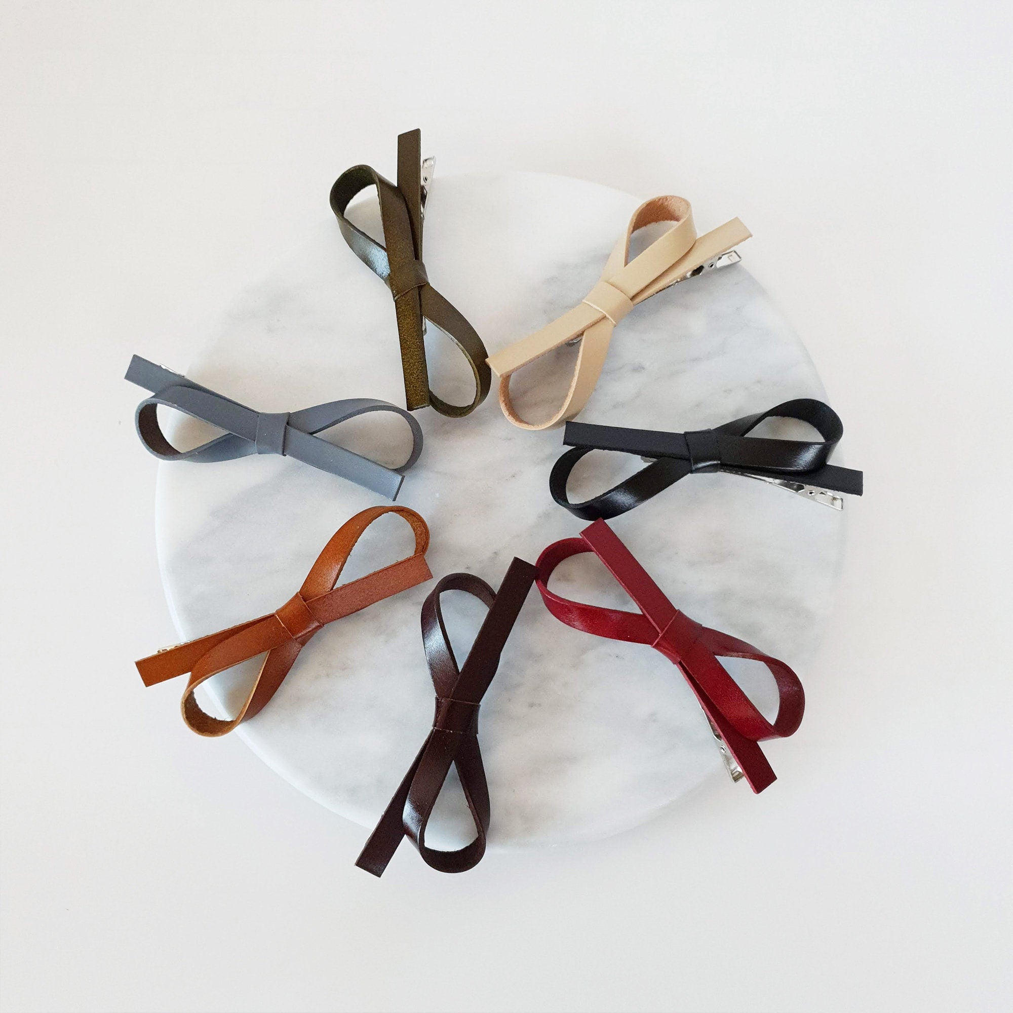 Simple Ribbon Real Leather Hair Clip / Cute Alligator Hair Clip / Hair Accessory for Woman