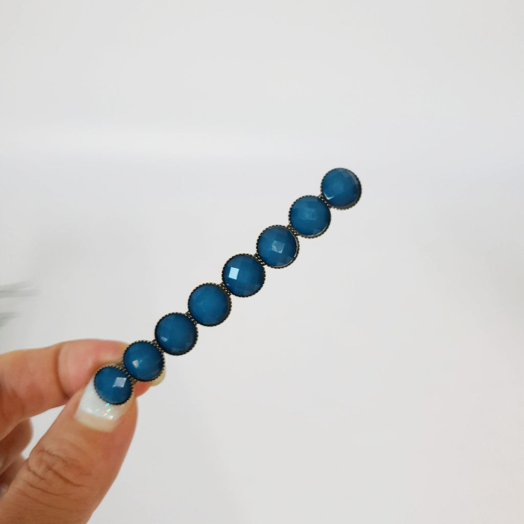 Circle Formica Hair Barrette (3.2 Inch) / Diamond Cut Formica Stone Decorated Barrette / Vintage Antique Hair Accessory / Automatic Hair Pin
