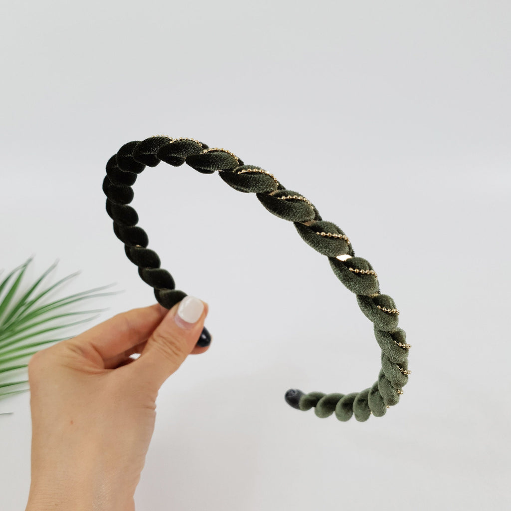 Velvet Twist Thin Headband / Mini Golden Ball Chain Print Headband / Hair Accessories for Woman / Velvet Headband