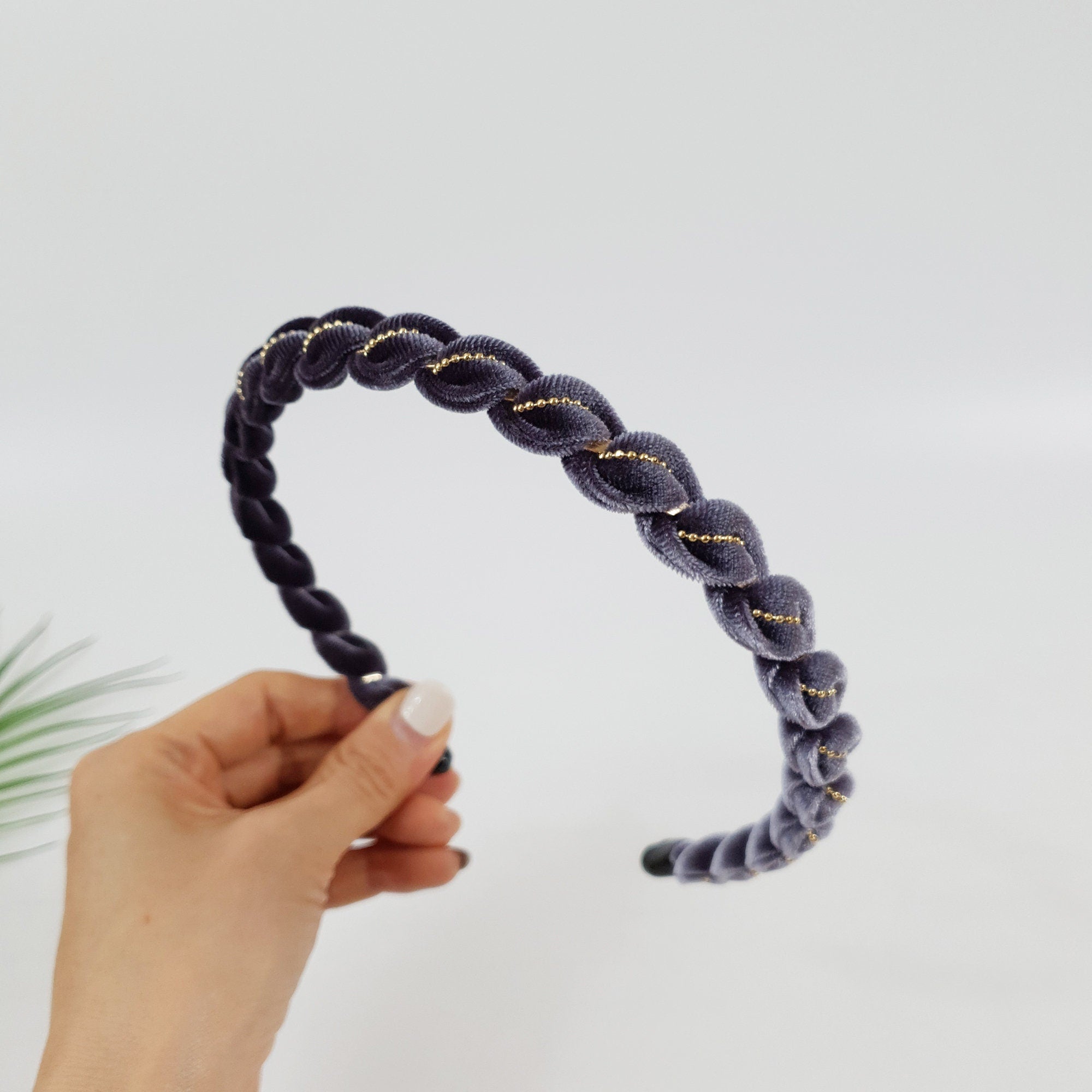 Velvet Twist Thin Headband / Mini Golden Ball Chain Print Headband / Hair Accessories for Woman / Velvet Headband