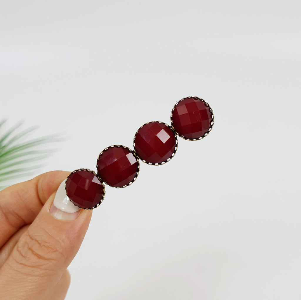 Formica Love Ball Hair Barrette (2.4 Inch) / Diamond Cut Formica Stone Decorated Barrette / Vintage Antique Accessory for Woman