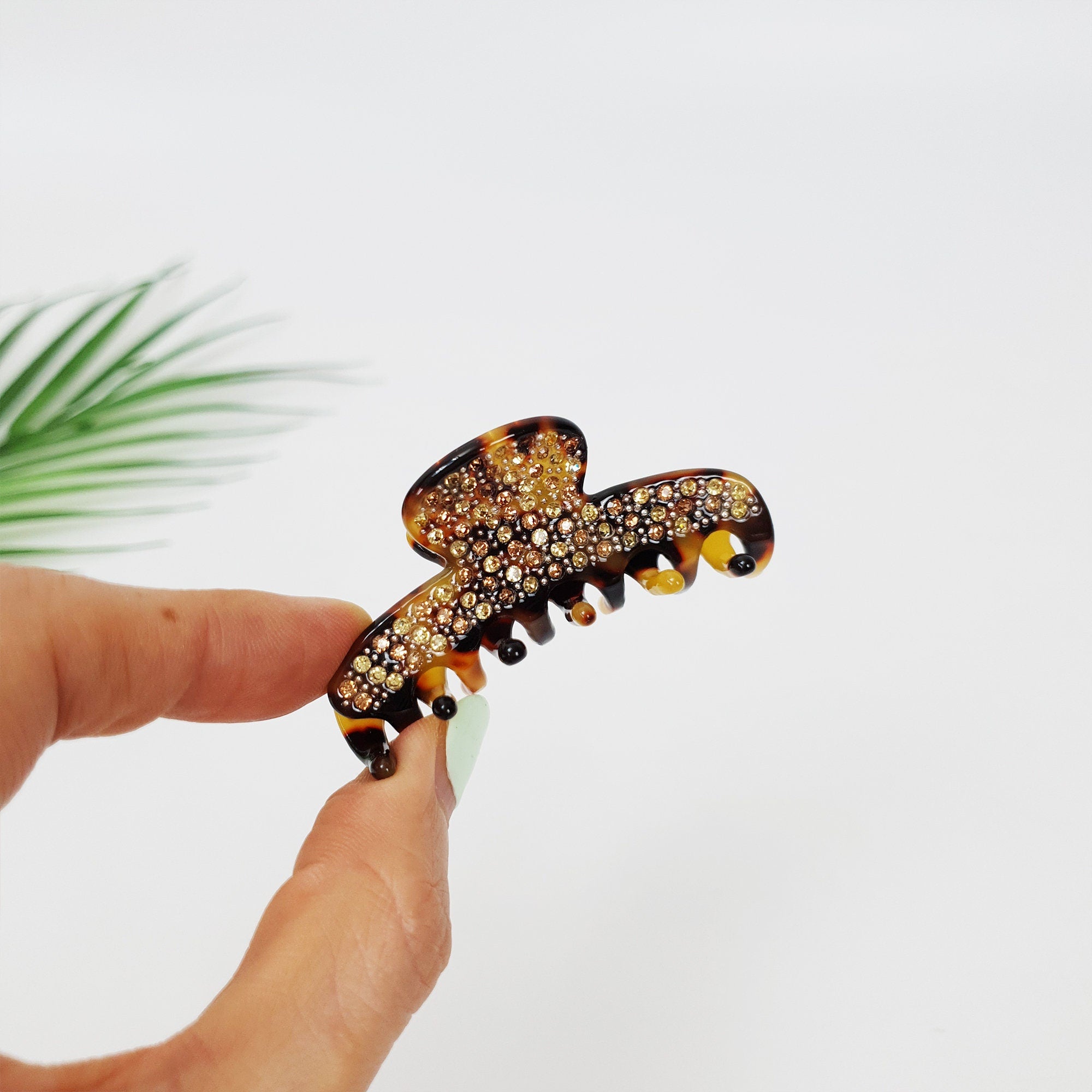 Luxurious French Hair Pin with Cubic / Small Hair Claw Clip / Leopard French Barrette / Hair Accessory for Woman